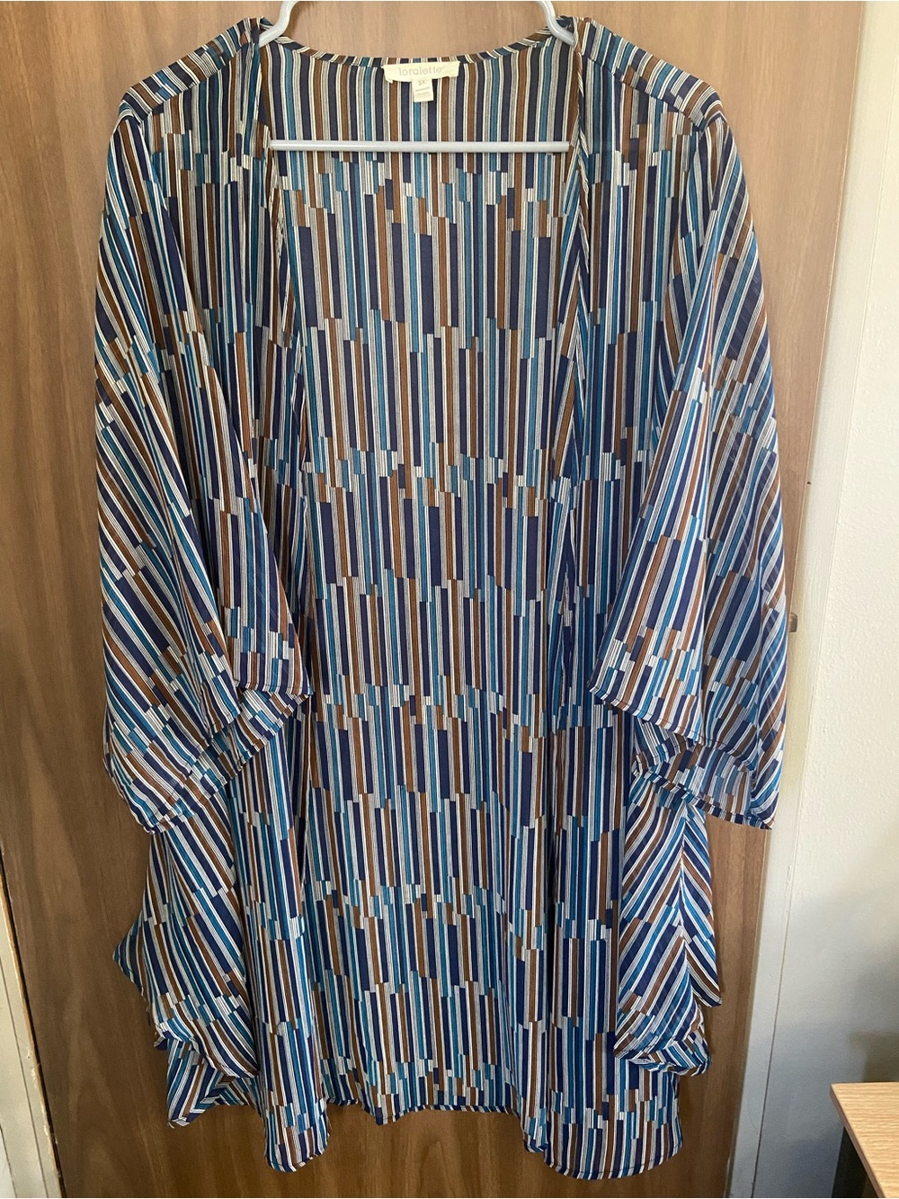 loralette Blue, Brown & Cream Striped Kimono Top